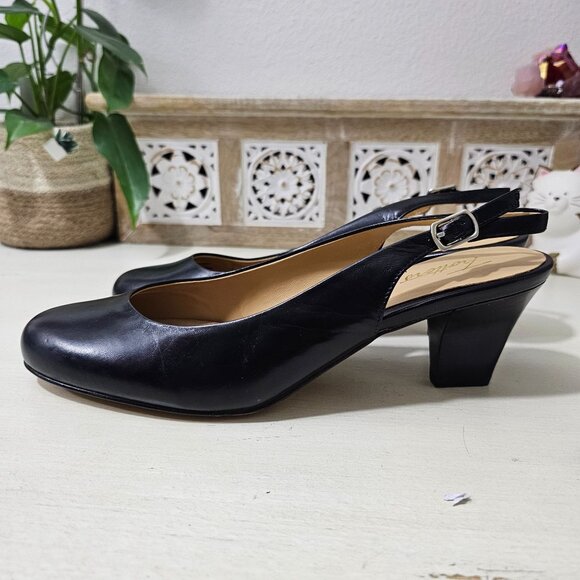 Trotters Womens Sz 10N Pella Black Full Leather Slingback Low Heels Dress Shoes - Picture 5 of 11